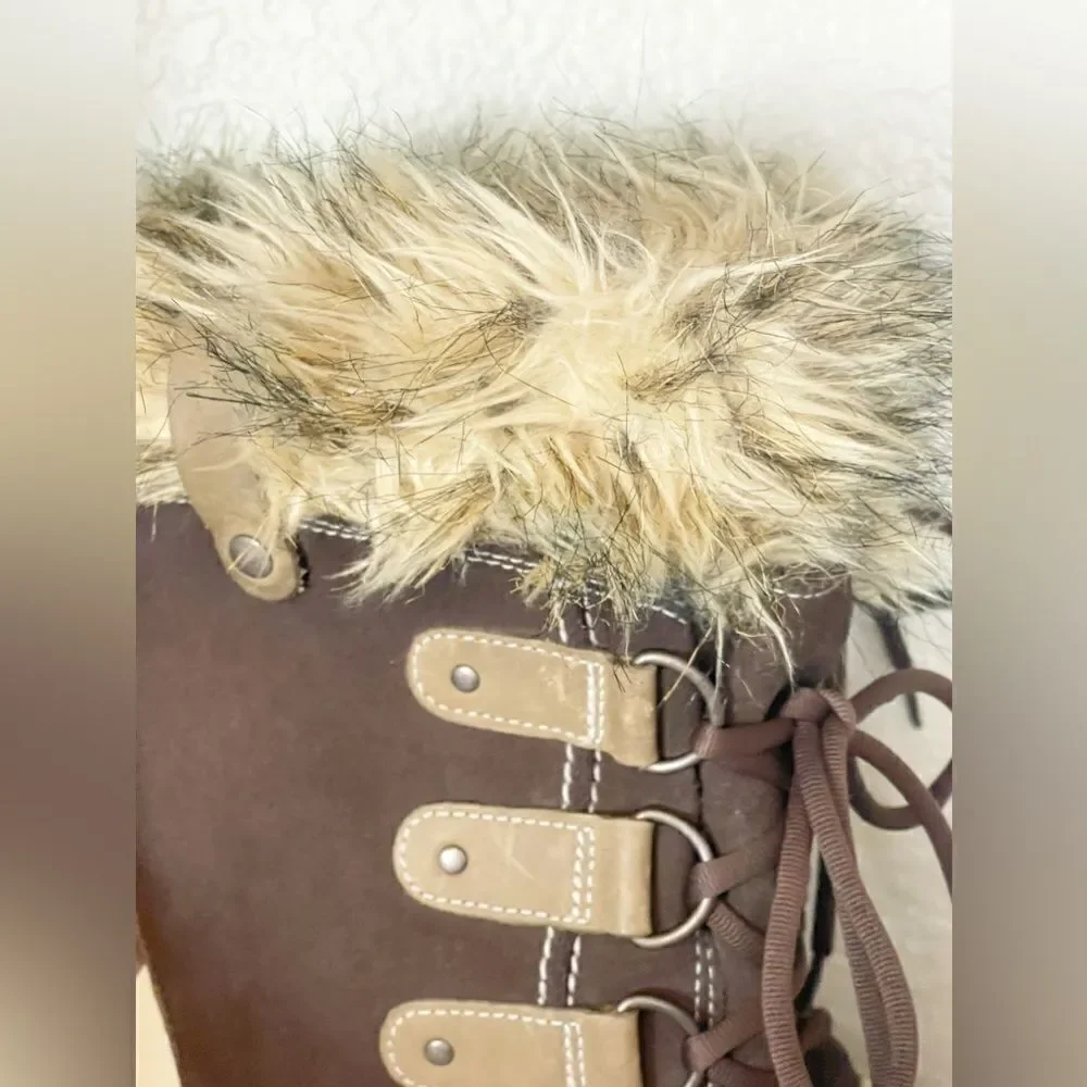 SOREL Joan Of Artic Snow Boots Women's 6 Brown Faux Fur Waterproof Insulated